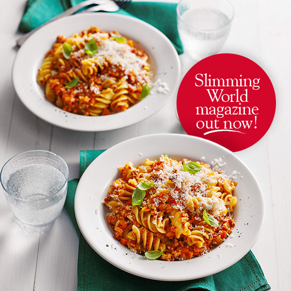Pork pasta bolognese in white bowls-slimming world magazine-slimming world blog