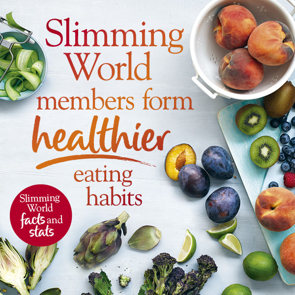 fruit and vegetables with Slimming World members form healthier eating habits text