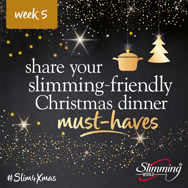 Share your slimming-friendly Christmas dinner must-haves-black background with gold sparkles-Slimming World slim4xmas promotion