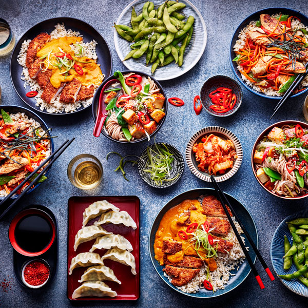 Slimming World Japanese-style fakeaway with katsu curry, yakitori donburi and chilli ramen