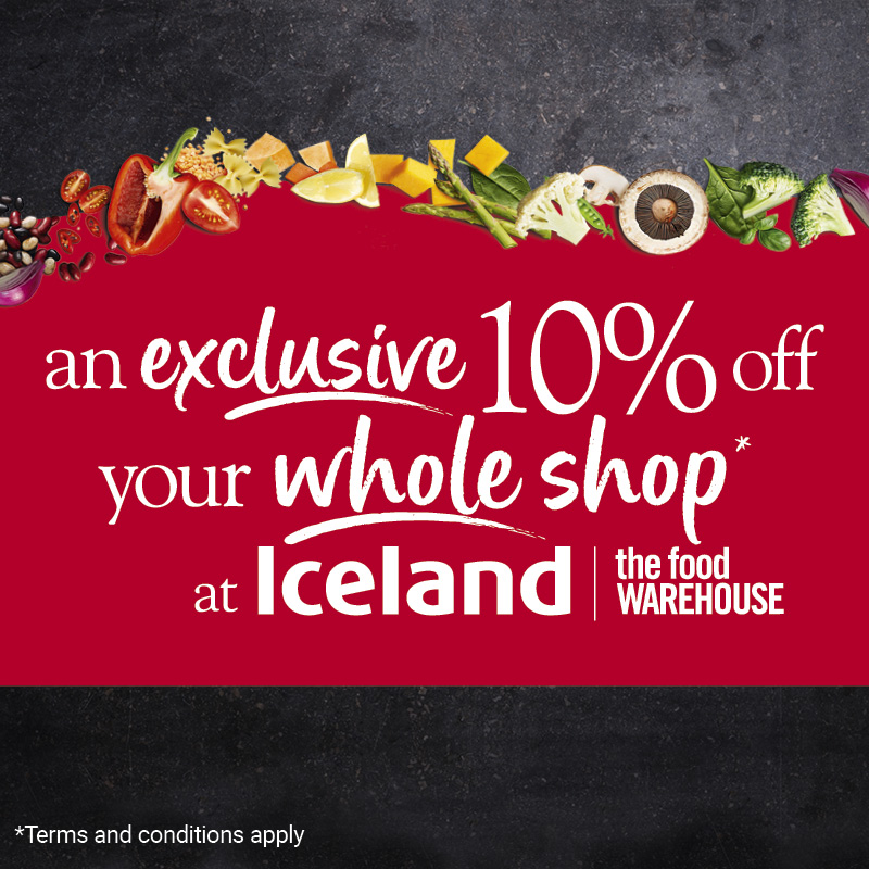 an exclusive 10% off your whole shop at Iceland
