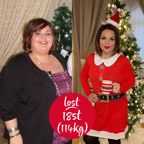 Slimming World member Kelly Barker before and after - lost 18 stone (114kg)