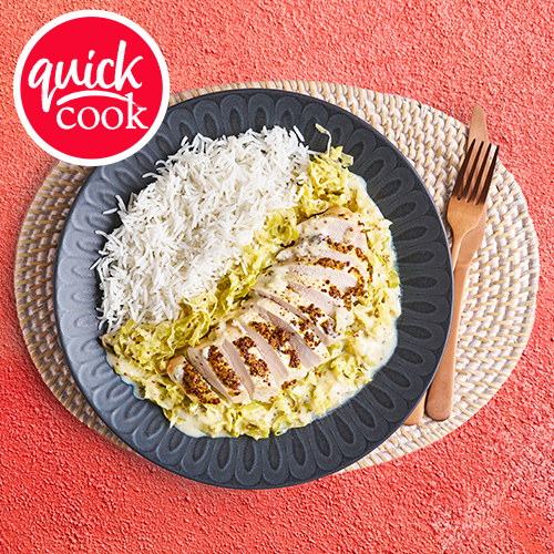 Slimming World Kitchen - week 4: instant comfort mustard chicken, rice and greens