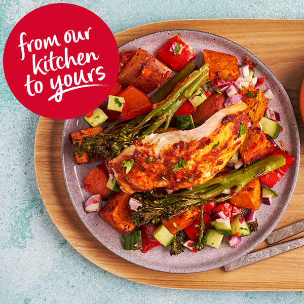 Slimming World Kitchen, week 26: harissa salmon, sweet potatoes and pickled cucumber salad - header
